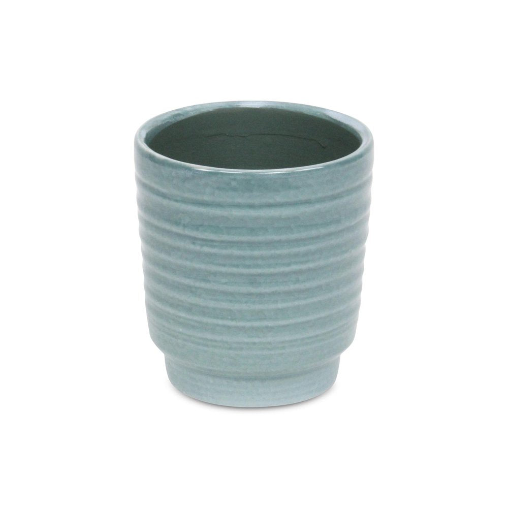Celadon Ceramic 35 Ounce Striped Round Distressed Pot Planter HomeRoots