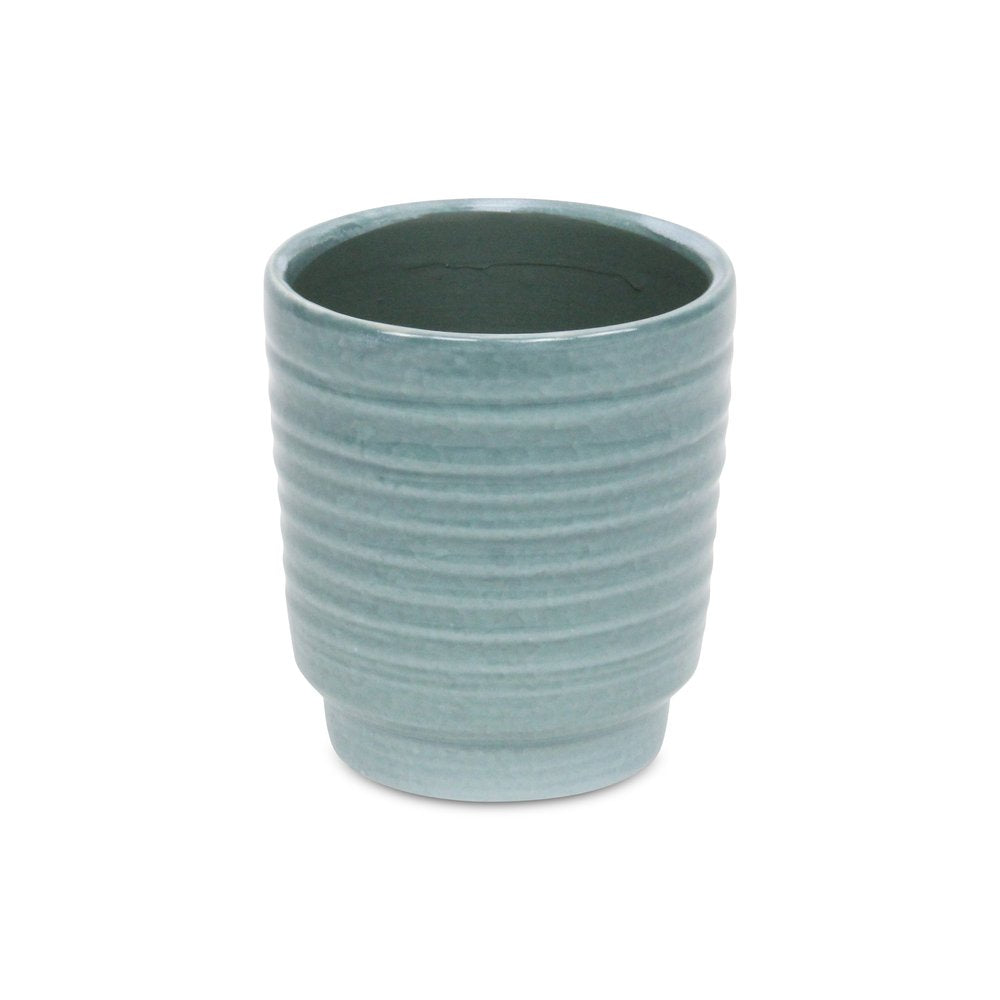 Celadon Ceramic 35 Ounce Striped Round Distressed Pot Planter HomeRoots