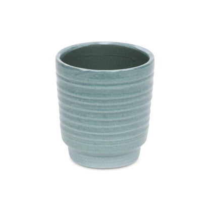 Celadon Ceramic 35 Ounce Striped Round Distressed Pot Planter HomeRoots