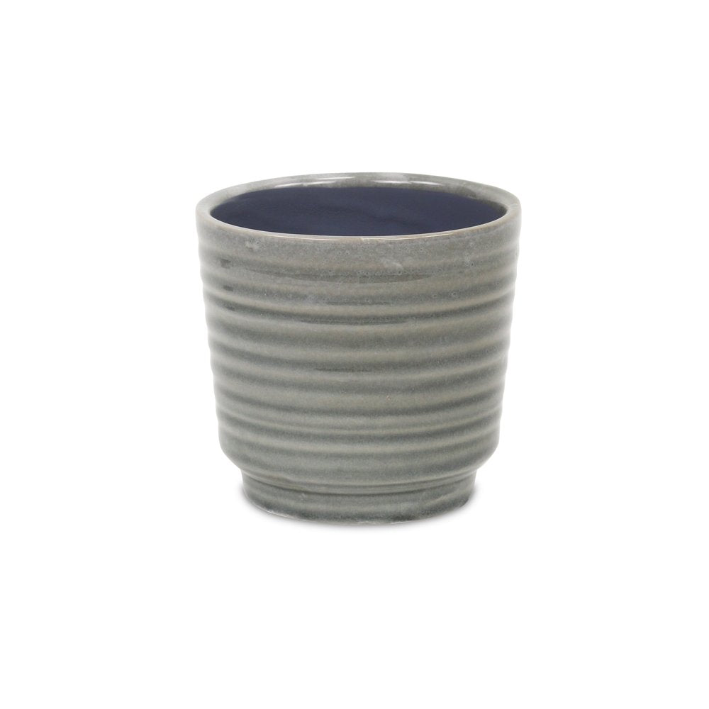 Gray Ceramic 23 Ounce Striped Round Distressed Pot Planter HomeRoots