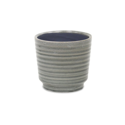 Gray Ceramic 23 Ounce Striped Round Distressed Pot Planter HomeRoots