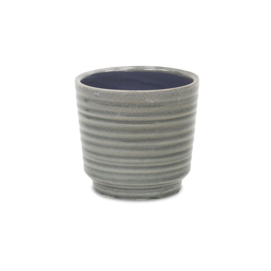 Gray Ceramic 23 Ounce Striped Round Distressed Pot Planter HomeRoots