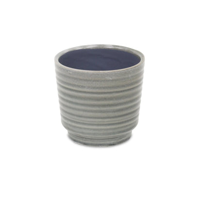 Gray Ceramic 23 Ounce Striped Round Distressed Pot Planter HomeRoots