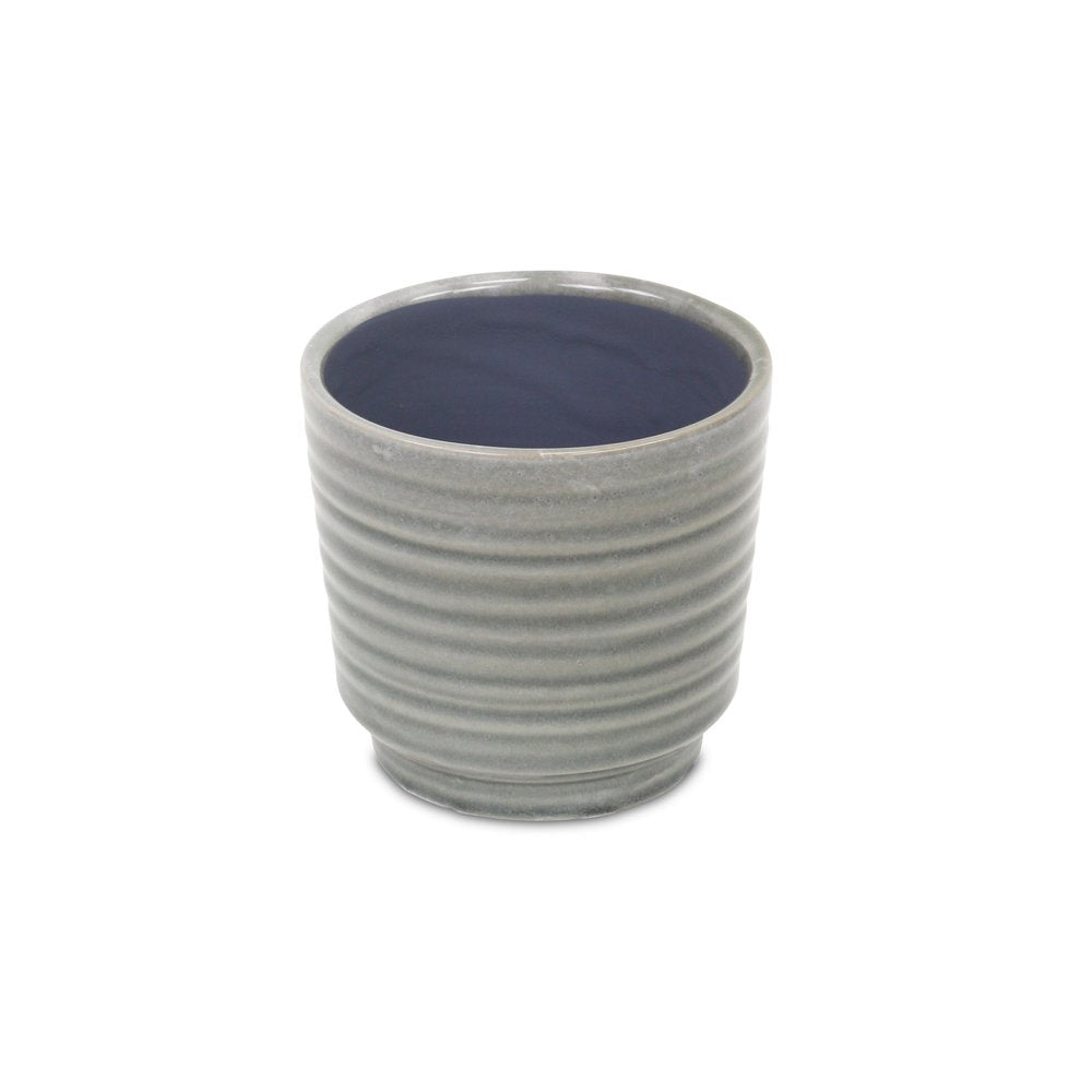 Gray Ceramic 23 Ounce Striped Round Distressed Pot Planter HomeRoots