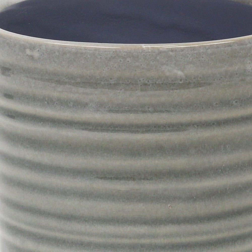 Gray Ceramic 23 Ounce Striped Round Distressed Pot Planter HomeRoots