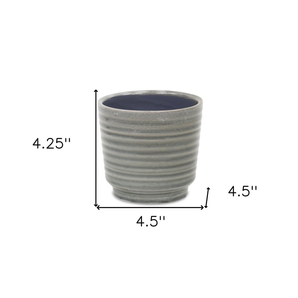 Gray Ceramic 23 Ounce Striped Round Distressed Pot Planter HomeRoots