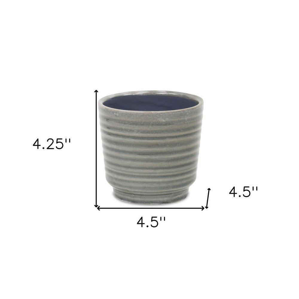 Gray Ceramic 23 Ounce Striped Round Distressed Pot Planter HomeRoots