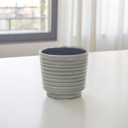 Gray Ceramic 23 Ounce Striped Round Distressed Pot Planter HomeRoots