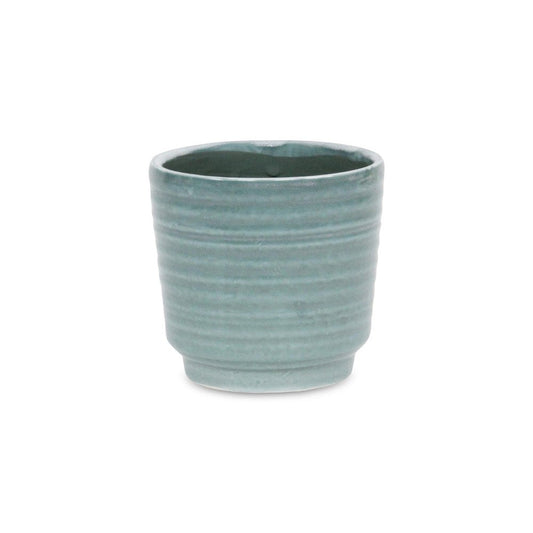 Green Ceramic 23 Ounce Striped Round Distressed Pot Planter HomeRoots