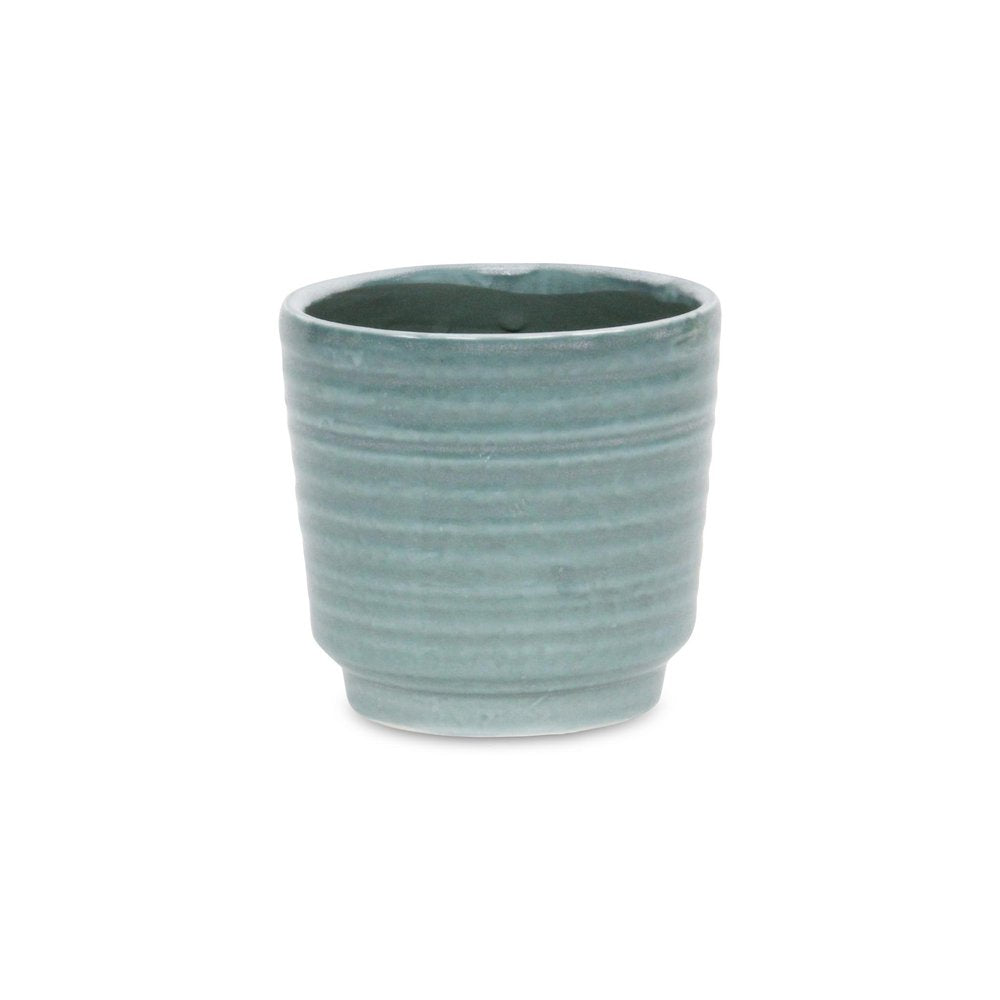 Green Ceramic 23 Ounce Striped Round Distressed Pot Planter HomeRoots