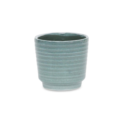 Green Ceramic 23 Ounce Striped Round Distressed Pot Planter HomeRoots