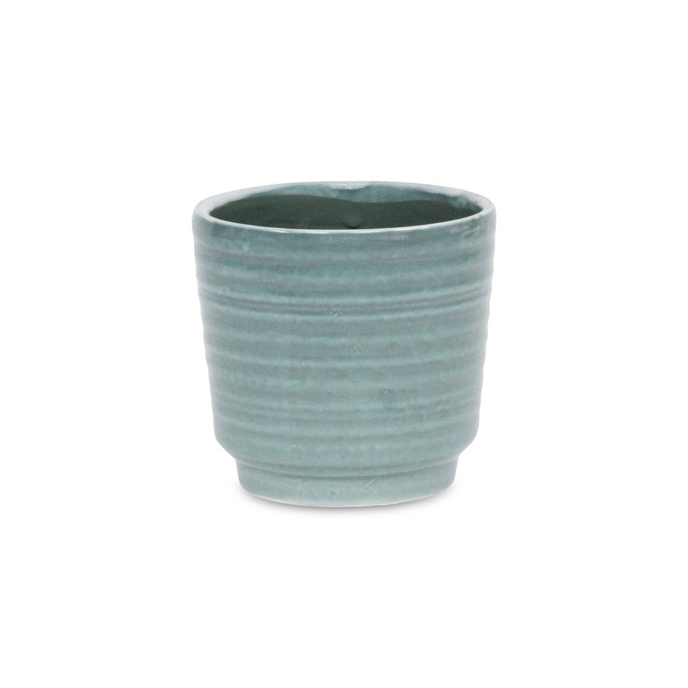 Green Ceramic 23 Ounce Striped Round Distressed Pot Planter HomeRoots