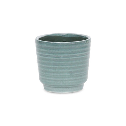 Green Ceramic 23 Ounce Striped Round Distressed Pot Planter HomeRoots