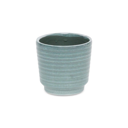 Green Ceramic 23 Ounce Striped Round Distressed Pot Planter HomeRoots