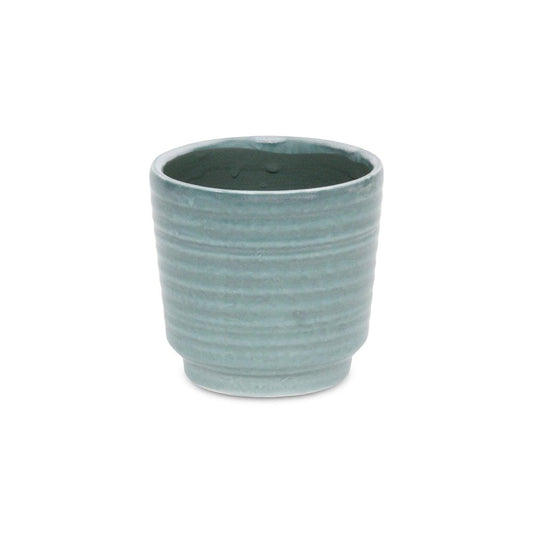 Green Ceramic 23 Ounce Striped Round Distressed Pot Planter HomeRoots
