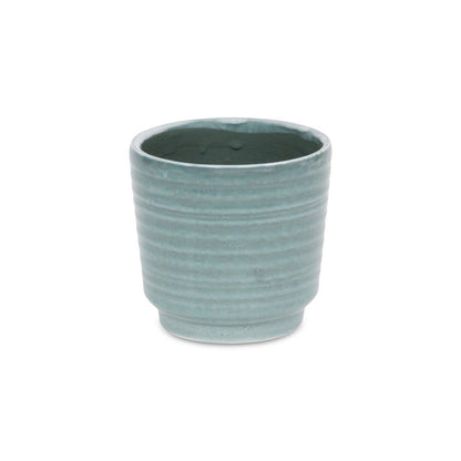 Green Ceramic 23 Ounce Striped Round Distressed Pot Planter HomeRoots