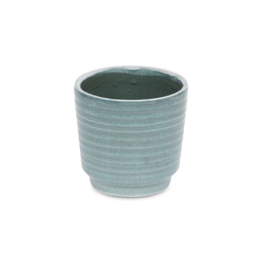 Green Ceramic 23 Ounce Striped Round Distressed Pot Planter HomeRoots