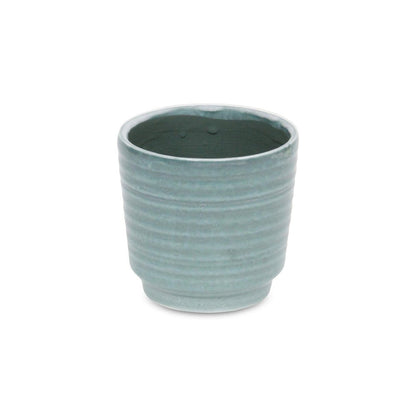 Green Ceramic 23 Ounce Striped Round Distressed Pot Planter HomeRoots