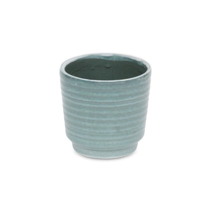 Green Ceramic 23 Ounce Striped Round Distressed Pot Planter HomeRoots