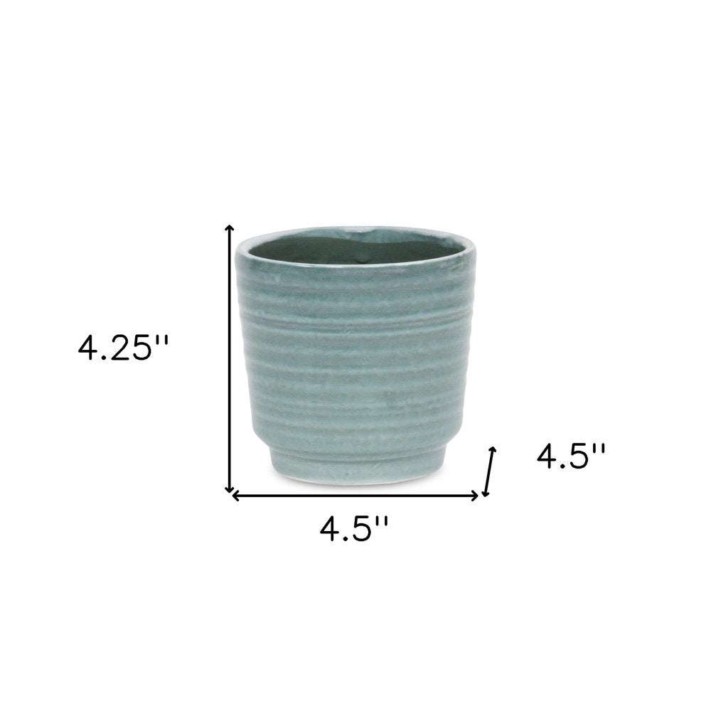 Green Ceramic 23 Ounce Striped Round Distressed Pot Planter HomeRoots