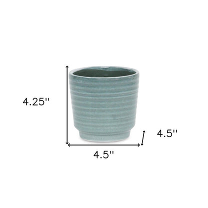 Green Ceramic 23 Ounce Striped Round Distressed Pot Planter HomeRoots
