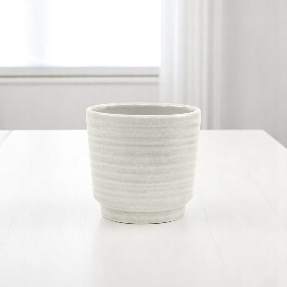 White Ceramic 23 Ounce Round Distressed Pot Planter HomeRoots