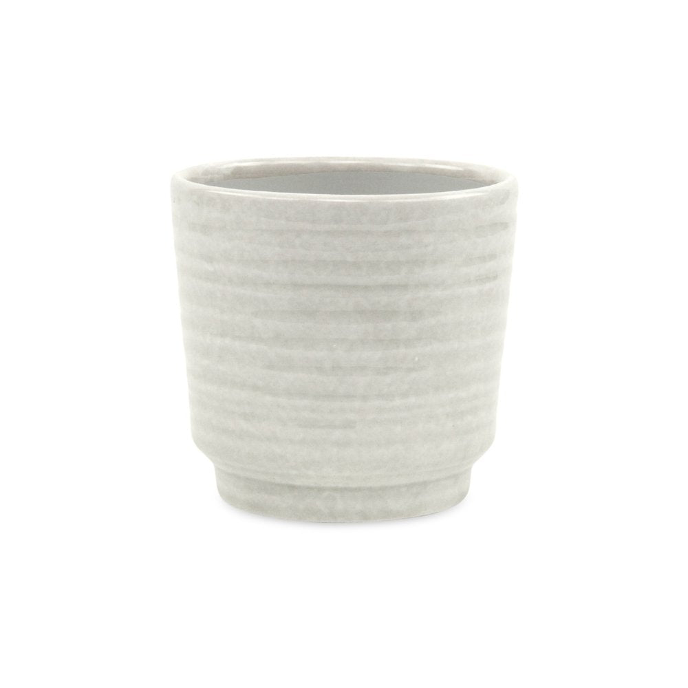 White Ceramic 23 Ounce Round Distressed Pot Planter HomeRoots