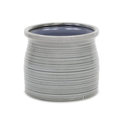 Gray Ceramic 51 Ounce Striped Round Distressed Pot Planter HomeRoots