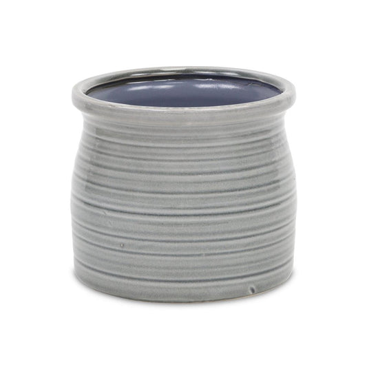 Gray Ceramic 51 Ounce Striped Round Distressed Pot Planter HomeRoots