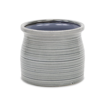 Gray Ceramic 51 Ounce Striped Round Distressed Pot Planter HomeRoots
