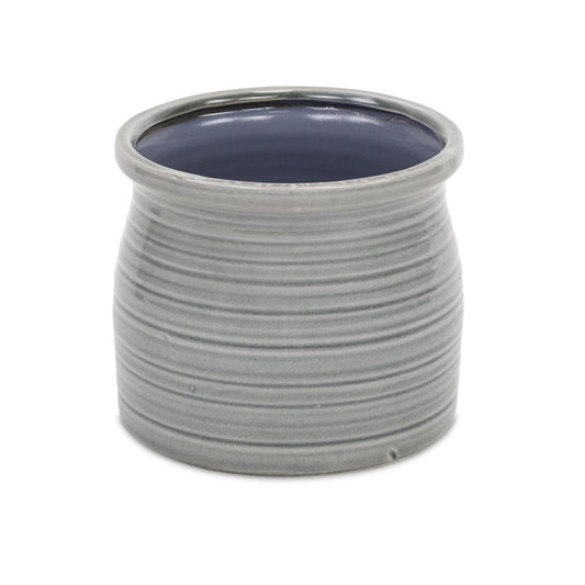 Gray Ceramic 51 Ounce Striped Round Distressed Pot Planter HomeRoots
