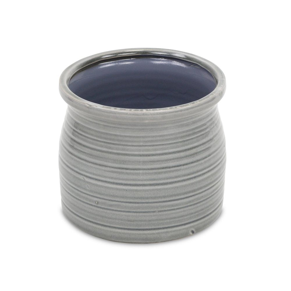 Gray Ceramic 51 Ounce Striped Round Distressed Pot Planter HomeRoots