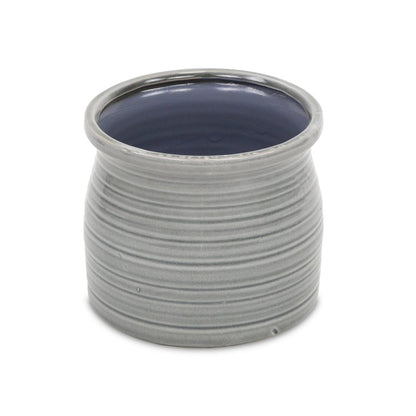 Gray Ceramic 51 Ounce Striped Round Distressed Pot Planter HomeRoots