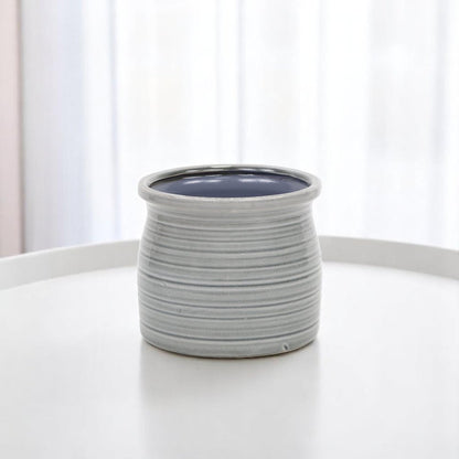 Gray Ceramic 51 Ounce Striped Round Distressed Pot Planter HomeRoots