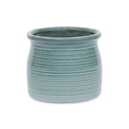 Celadon Ceramic 51 Ounce Striped Round Distressed Pot Planter HomeRoots