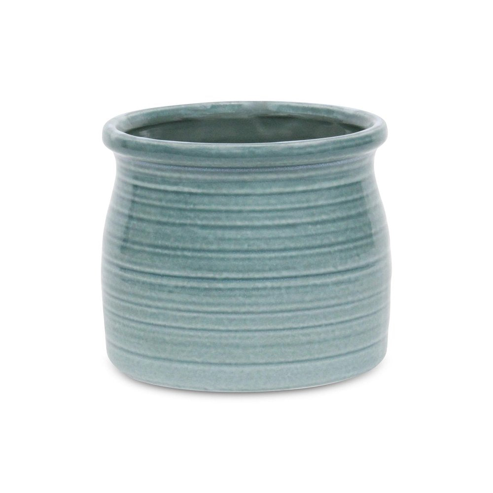 Celadon Ceramic 51 Ounce Striped Round Distressed Pot Planter HomeRoots