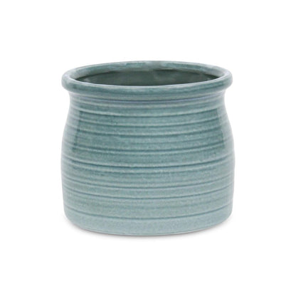 Celadon Ceramic 51 Ounce Striped Round Distressed Pot Planter HomeRoots