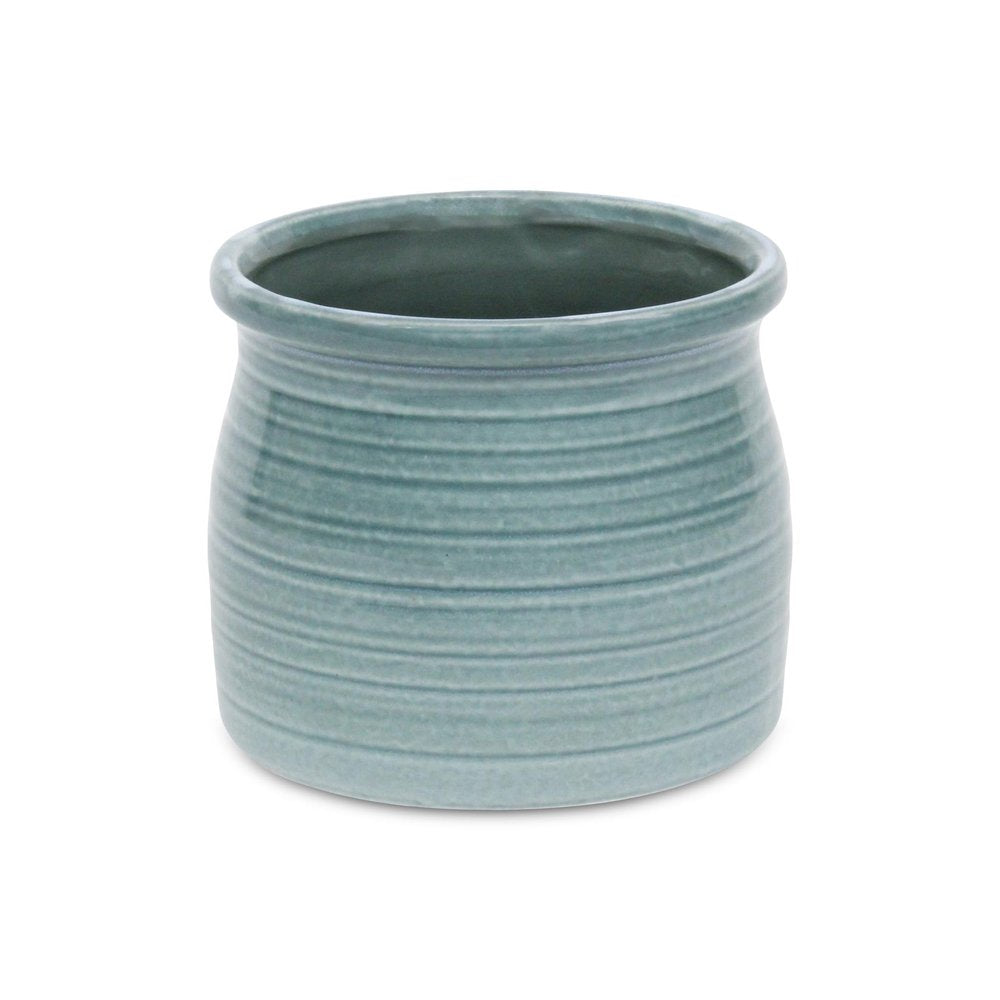 Celadon Ceramic 51 Ounce Striped Round Distressed Pot Planter HomeRoots