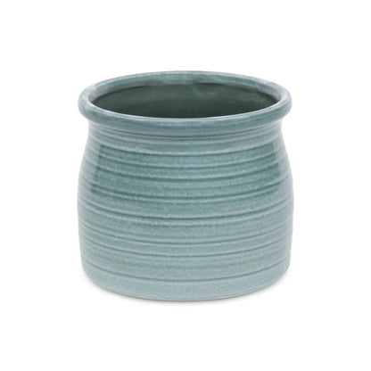 Celadon Ceramic 51 Ounce Striped Round Distressed Pot Planter HomeRoots