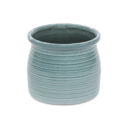 Celadon Ceramic 51 Ounce Striped Round Distressed Pot Planter HomeRoots