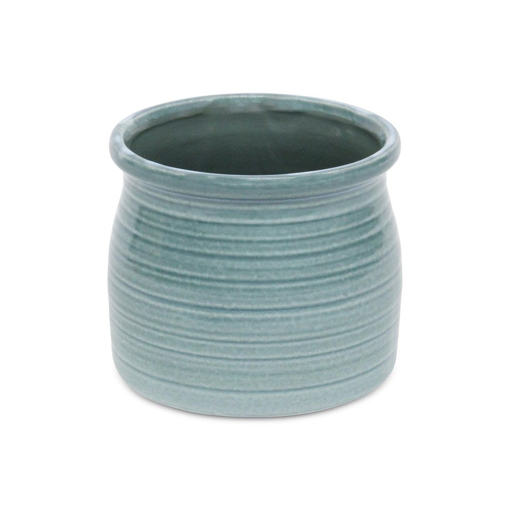 Celadon Ceramic 51 Ounce Striped Round Distressed Pot Planter HomeRoots