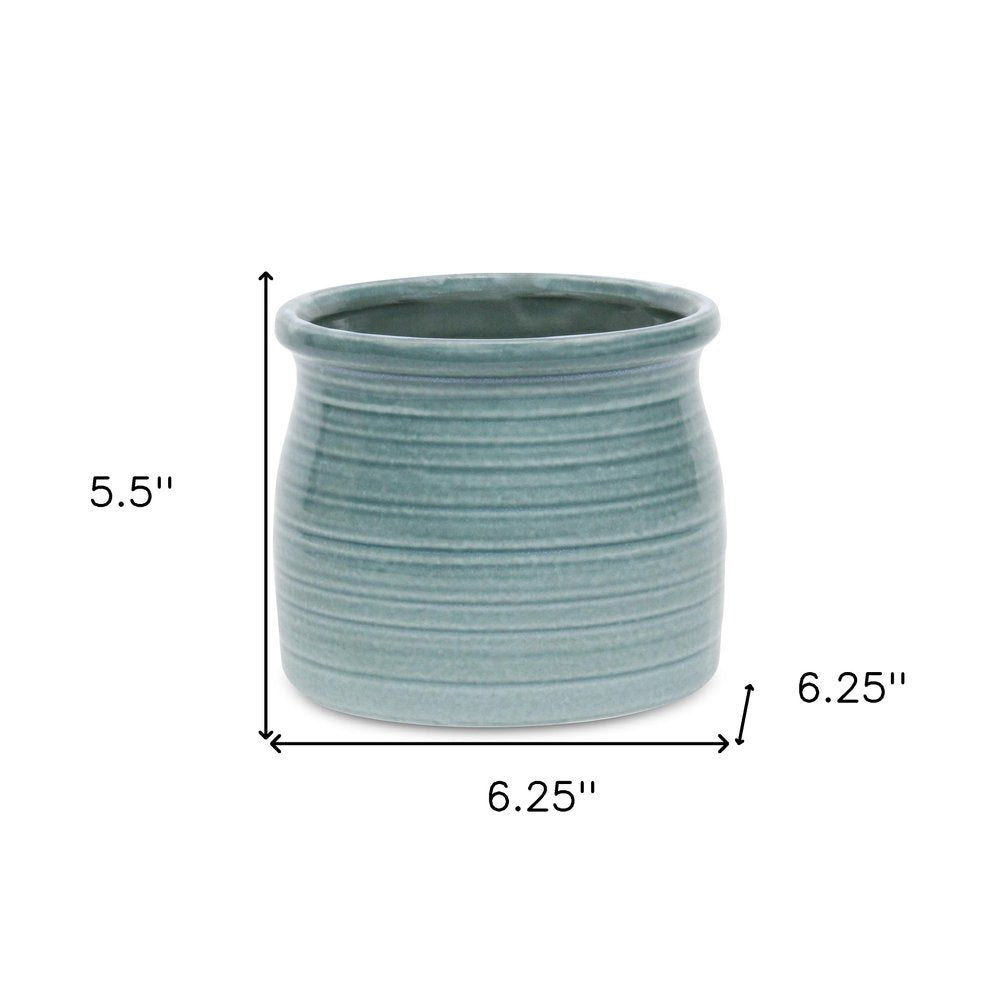 Celadon Ceramic 51 Ounce Striped Round Distressed Pot Planter HomeRoots