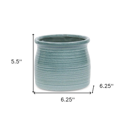 Celadon Ceramic 51 Ounce Striped Round Distressed Pot Planter HomeRoots