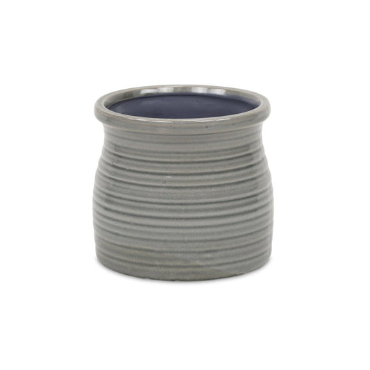 Gray Ceramic 51 Ounce Striped Round Distressed Pot Planter HomeRoots