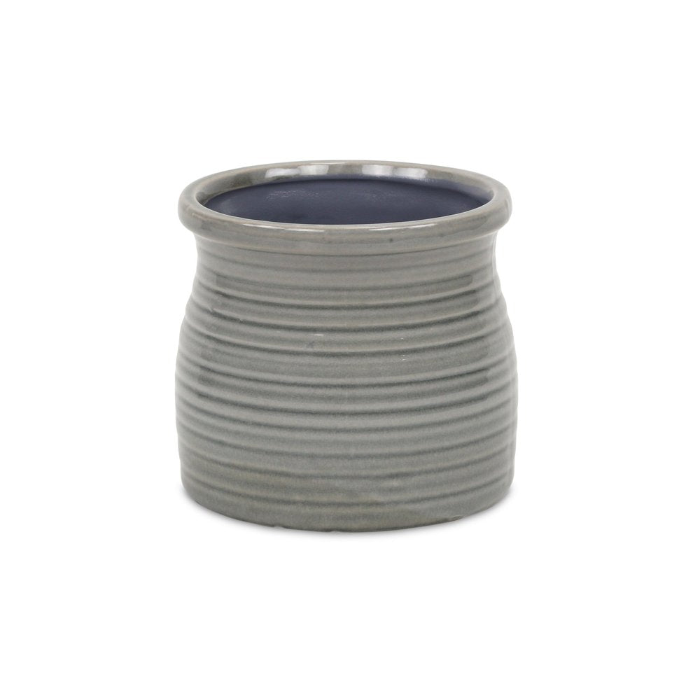 Gray Ceramic 51 Ounce Striped Round Distressed Pot Planter HomeRoots