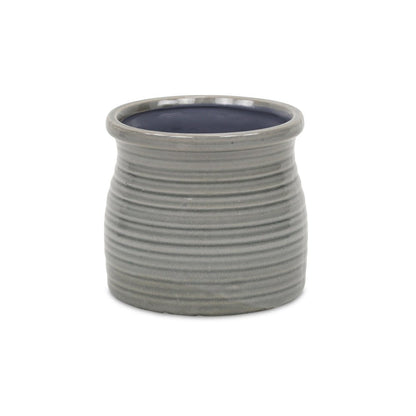 Gray Ceramic 51 Ounce Striped Round Distressed Pot Planter HomeRoots