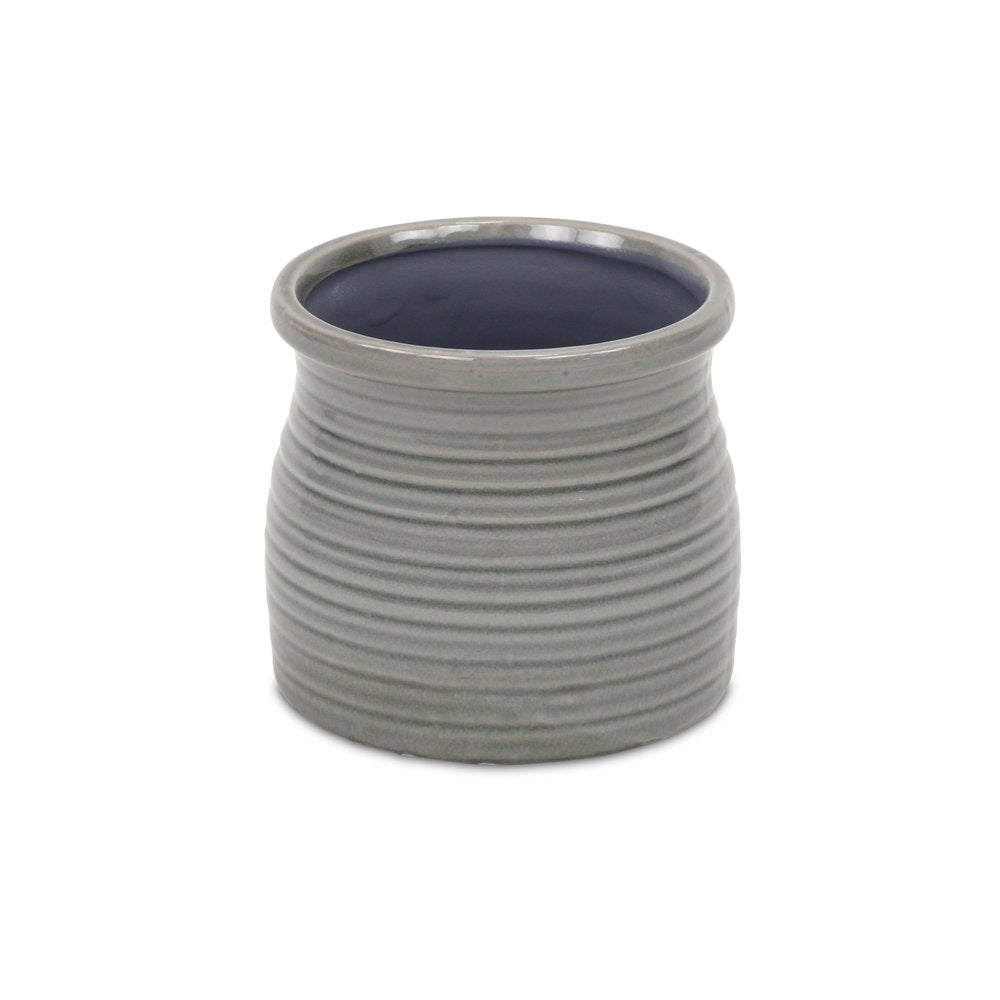 Gray Ceramic 51 Ounce Striped Round Distressed Pot Planter HomeRoots