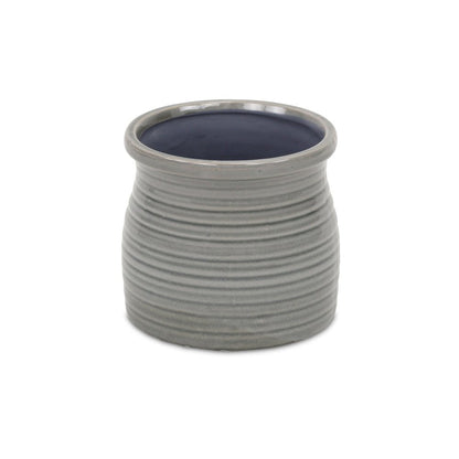 Gray Ceramic 51 Ounce Striped Round Distressed Pot Planter HomeRoots