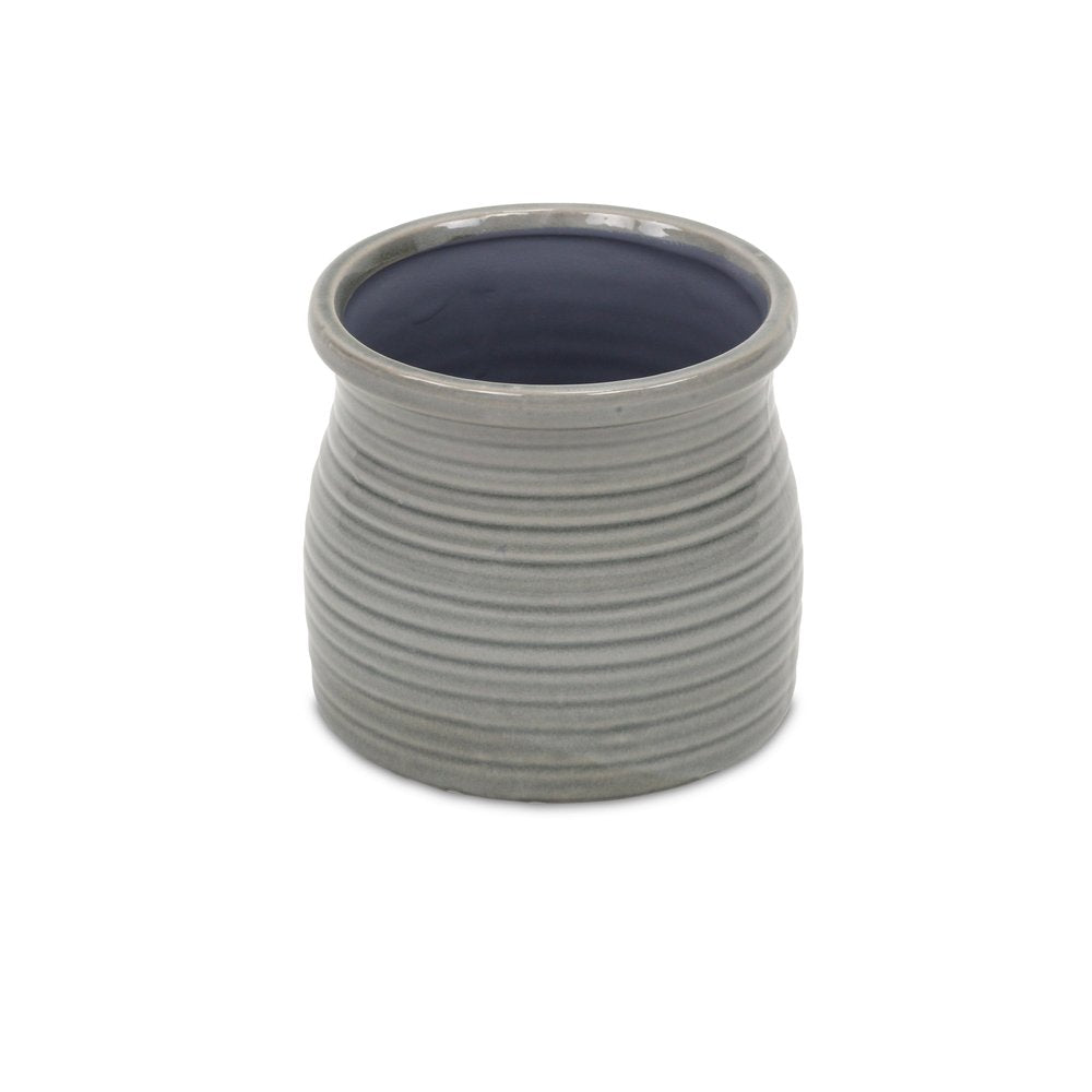 Gray Ceramic 51 Ounce Striped Round Distressed Pot Planter HomeRoots