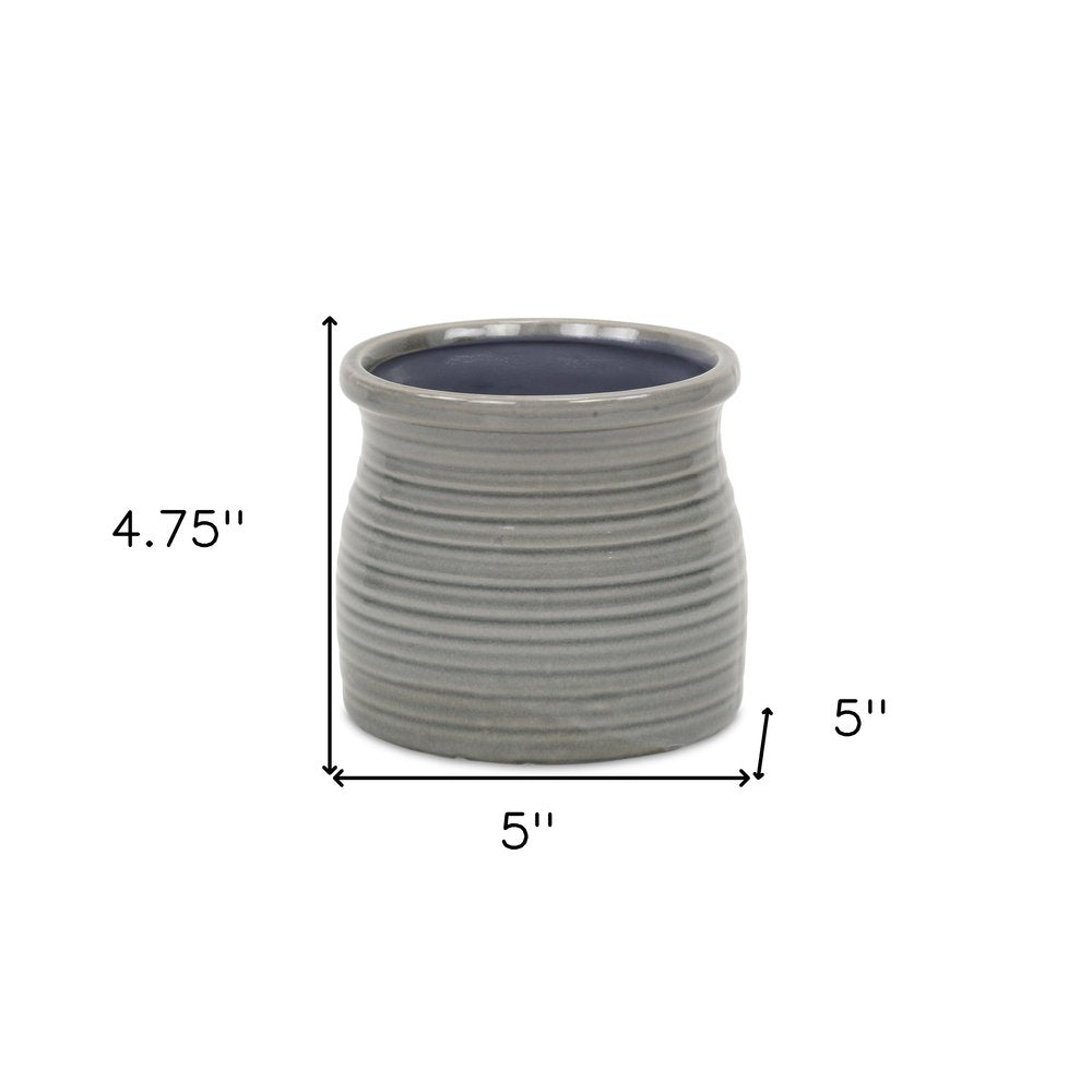 Gray Ceramic 51 Ounce Striped Round Distressed Pot Planter HomeRoots